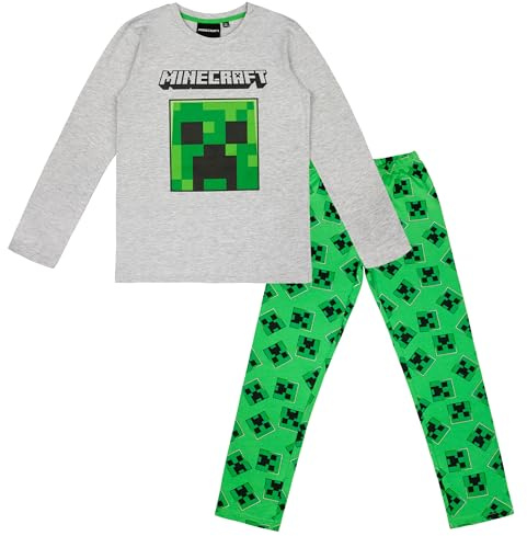 Minecraft Pyjama I Schlafanzug mit Creeper Motiv I Junge I Schlafanzug Kinder I Kleidung I Schlafanzüge für Jungen I Pyjamas I I Kinder-Pyjama I Größe 116-158