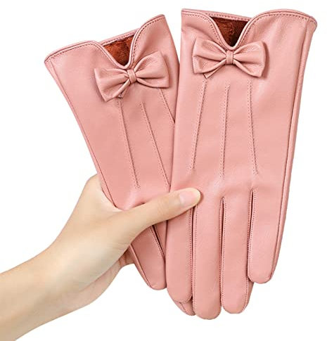 Lederhandschuhe für Damen, fingerlos, lang, modisch, Spitze, Schmetterling, Stickerei, Fleece, Fahrhandschuhe, Latexhandschuhe für Damen, Anzug für Damen, Rosa, One size