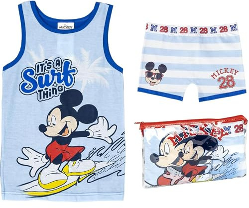 CERDÁ LIFE'S LITTLE MOMENTS Pack Pijama Corto de Tirantes y Neceser de Mickey Mouse - Color Azul y Blanco - Talla 3 Años - 100% Algodón de 145gsm - Producto Original Diseñado en España