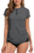 UV Shirt Damen Wasser 1/4 Reißverschluss Schwimmshirt Rashguard Damen Badeshirt Kurzarm Schwimm Tshirt Verstellbarer Saum UPF 50+ Grau 3XL