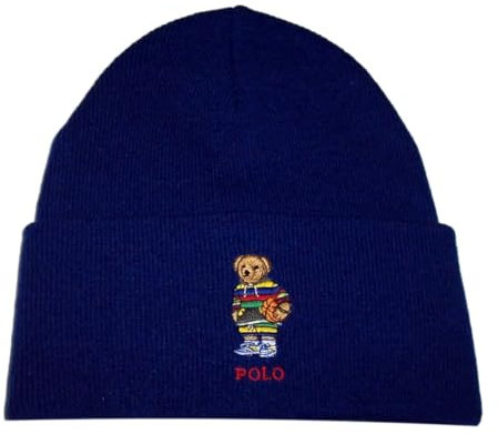Polo Ralph Lauren Gerippte Herrenmütze mit Bärenmotiv, Königsblau, Einheitsgröße