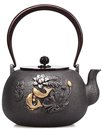 Tetera clásica, tetera de hierro fundido, tetera grande de hierro fundido de estilo japonés con soporte for salvamanteles, tetera de tetsubin for hervir té o hacer té negro 1,5 litros