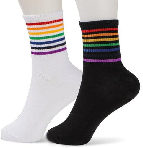 GEBETTER 2 Paar 2 Farben 35-39 Baumwolle Socken mit Regenbogen Muster LGBT Baumwollsocken lustige LGBTQ Schwule Stolz Sportsocken mit Motiv für Damen Pride Month Accessoires Geschenke