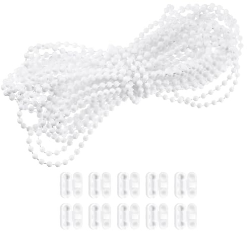 QUARKZMAN 10 Meter (10.94 Yards) Roller Blinde Perlenkette Kordel Set POM Jalousie Zug Perlenkette Zubehör mit 10Stk Steckverbinder Kugel Perlen Kette Kordel Halter Kit Weiß