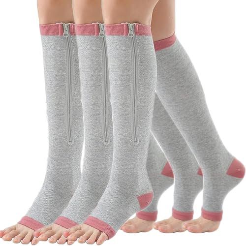 Mdrcg Kompressionsstrümpfe Mit Reißverschluss Knie High Open Toe Support Strümpfe Krampfadern Stützstrümpfe Mit Reißverschluss Für Ödeme, Genesung, Schwangere,C,M