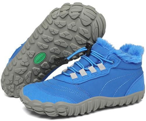 SAGUARO Scarpe Barefoot Invernali Bambino Stivali da Neve Comode Caldo Stivaletti Inverno Bambina Antiscivolo Scarponcini con Imbottitura Calda, Will Ⅰ, Blu Lapis, 28 EU