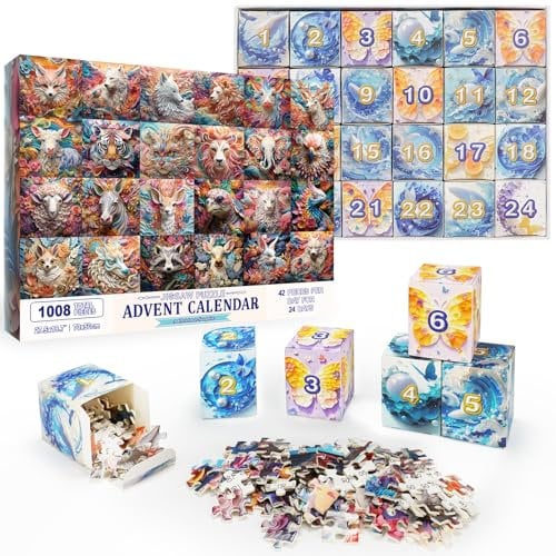 2025 Puzzle-Adventskalender - 1008 Teile, 24-Tage-Weihnachts-Countdown für Kinder und Erwachsene, 3D-Quilling-Tierpuzzle zur Förderung von Ausdauer und Beobachtungsgabe (3D Quilling)