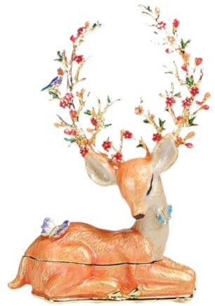 LOVIVER Enameled Jewelry Box Elk Trinket Box 12cm Decorative Jewelry Box Hand Painted Christmas Animal Figurine Delicate Christmas Gift for Women Girls, orange