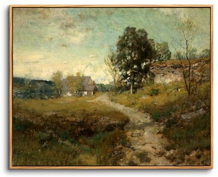 hyidecorart Vintage Leinwand Bilder mit Rahmen Holz, 50x75 cm Wandbilder Wohnzimmer Natur Ländlich Landschafts Bild Aesthetic, Wanddeko Schlafzimmer Gemälde Badezimmer Kunst Büro Zimmer Esszimmer