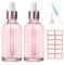 ToKinCen 2 x 30 ml Dropper Bottle Pink Glass Bottles with Glass Pipette Essential Bottles Small Sample Dropper Bottles Refillable with Plastic Funnels and Labels