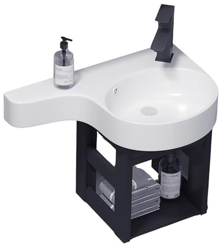 SXSYTR Mobile Bagno Sospeso con Lavabo, Lavabo Bagno Angolare con Mobile, Mobile Bagno con Lavabo da Appoggio Lavandino Bagno, Set da Bagno Moderno per Piccoli Spazi con Rubinetto E Scarico(White-B)