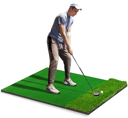 Golf-Trainingsmatte, 1,5 x 1,2 m, verdickte Golf-Schlagmatte, Heim-Golfrasen-Übungsmatten für drinnen und draußen, Trainingshilfen für das Golf-Chipping-Spiel mit Gummi-Tees – S für Männer/Golfliebh