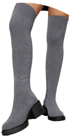 ticticlily Stivali da Donna sopra al Ginocchio Stivali Alti Stivali Invernali Calda Stivali Lunghi Moda Tacco A Blocco B Grigio 35 EU