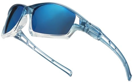 Long Keeper Polarisierte Sport Sonnenbrille für Herren Damen Fahrradbrille Radsportbrillen Wrap Around Sonnenbrille Sportbrille zum Golf Angeln Laufen (Klarer Farbverlauf Blau Blau)