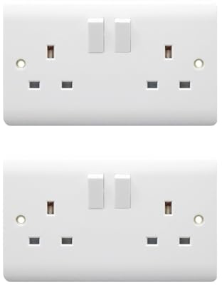 2 x double wall socket in white - switched double plug socket - 13A 250V electrical wall socket -2 gang curved edge socket.