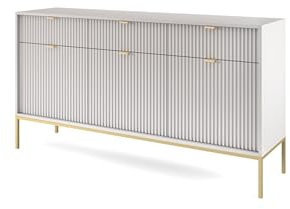 Easy4You Kommode N1 Grau Matt 154x83x40 cm (B x H x T) mit 3 Schubladen und 3 Türen Sideboard Ideal für Wohnzimmer, Schlafzimmer Moderne Elegante Schubladenschrank mit Gold Metallfuß
