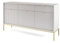 Easy4You Kommode N1 Grau Matt 154x83x40 cm (B x H x T) mit 3 Schubladen und 3 Türen Sideboard Ideal für Wohnzimmer, Schlafzimmer Moderne Elegante Schubladenschrank mit Gold Metallfuß