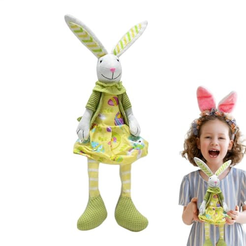 Osterhasen-Puppe, niedliche Stoffhasen für Ostern mit langem Bein, handgefertigte -Stoffhasen, Tischdekoration, 41,9 cm, Frühling-Osterdekoration für Kinder und Erwachsene