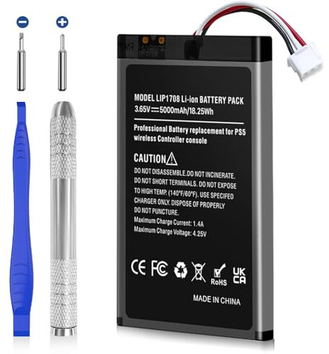 5000mAh BOANV PS5 Controller Akkus LIP1708 Akku Ersatz für Sony PS5 Playstation 5 DualSense CFI-ZCT1W Wireless-Controller mit Werkzeug-Set (1 Pack)