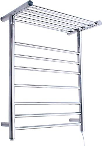 MYUYEE Stainless Steel Towel Warmer Heated Towel Rail Radiator Wall-Mounted Electric Towel Rack with Shelf Mirror Polish,