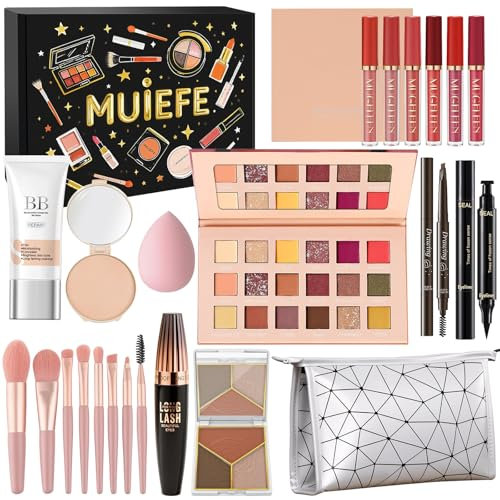 Muiefe 23 Pièces Coffret Maquillage Femme, Kit Maquillage Professionnel Complet, Coffret Cadeau Maquillage Ado Fille avec Palette de fards à paupières, Gloss à lèvres, Eyeliner, Mascara, Pinceaux