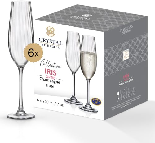 Crystal Bohemia Champagnerflöten - 6er Set, je 260 ml, spülmaschinenfest, langlebig & kratzfest - Edle Gläser aus Kristallglas - Ideal als Geschenk für Sektliebhaber