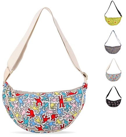 APMGONT Damen Nylon Crossbody Bag, Halbmond Tasche Umhängetasche, Damen Halbmond Tasche Schultertasche Mit Einstellbar Schultergurt Lässige Umhängetasche aus Nylon für jeden Anlass (Nylon Weiß)