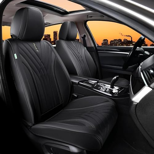 FLORICH Autositzbezüge Set PU Leder Vordersitze und Rückbank, wasserdichte Autositzauflage Universelle Passform für 95% Limousine, SUV, Pickup, Van (Vordersitze, Schwarz01)