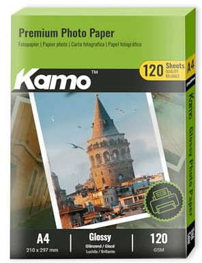 Kamo A4 glänzend Fotopapier, 120 g/m², 120 Blatt – Ideal für Fotos, Poster & DIY, Kompatibel mit Tintenstrahldruckern
