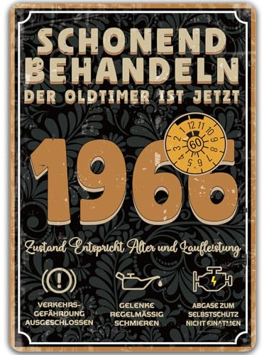 1966 Geschenk 60 Geburtstag Mann, Blechschild Schonend behandeln Oldtimer, lustiges Geburtstagsschild 60 als Geburtstagskarte, Geburtstagsgeschenk für Männer, Bruder, Freund, Vater, Ehemann, Opa