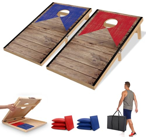 NZQXJXZ 3 x 2 FT Foldable Cornhole Set with 8 Bean Bags & Carrying Bag, 2-in-1 Outdoor Cornhole Game for Backyard, Lawn, Beach, Camping & Parties