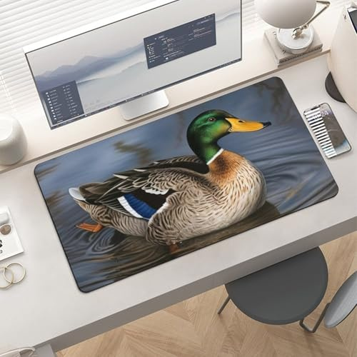 Slim Mallard Duck Desk Mat for Keyboard and Mouse 24x12 Inch Gaming Mouse Pad Protector Non-Slip Rubber Base Portable Deskpad for Office/Gaming/Remote Work Desktop Accessories Decor