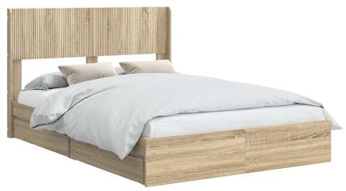 vidaXL Bettgestell mit Stauraum und Kopfteil Sonoma-Eiche 135 x 190 cm, Moderner Stauraum-Bett, rechteckiger Rahmen, Elegantes Kopfteil, minimalistischer Stil, praktisches Möbelstück