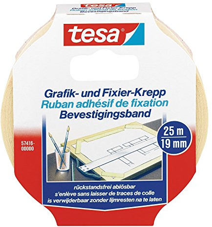 tesa Fixier- und Abdeckband 25m:19mm | Rückstandsfrei ablösbares Papierklebeband - Fixierband zum rutschfesten Befestigen von Skizzen, Zeichnungen und Plänen