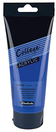 Schmincke - College Acrylic, Ultramarinblau in 200 ml-Tube, 33410014, Acrylfarbe mit Künstler-Pigmenten in hoher Konzentration, deckend und lasierend, lichtecht, seidenmatt