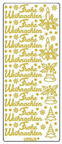 Ursus 59300058 - Kreativ Sticker, Frohe Weihnachten 1, gold, 5 Blatt, selbstklebend, Ideal zur Kartengestaltung und zum Dekorieren von Geschenken, Stickerbogen ca. 10 x 23 cm