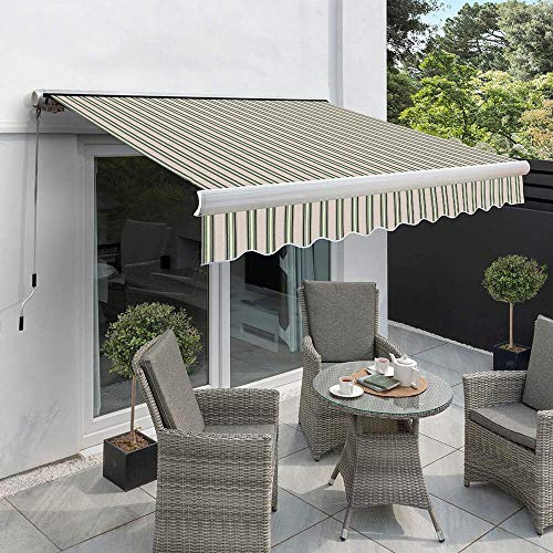 Primrose 4.5m x 3.0m Electric Awning Full Cassette DIY Patio Awning Gazebo Canopy Waterproof UV Protection Complete with Fittings and Winder Handle Multi Stripe