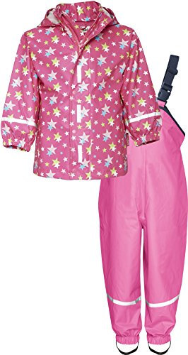 Playshoes - Regenanzug Sterne, Reflektoren, abnehmbare Kapuze, impermeable Bambina, Rosa (pink 18), 5 anni (Taglia Produttore: 116)