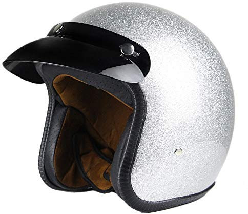 Woljay 3/4 Offener Sturzhelm, Helmet Motorrad-Helm Jet-Helm Scooter-Helm Halbhelme Motorrad Helm Flat Silber (M)