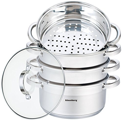 Klausberg 4902413 5 Teilige Dampfgarer Set Edelstahl Induktion Dampfer 22cm ca 4 Liter