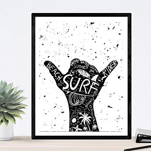 Nacnic Let's Surf Poster in schwarz-weiß. Sommerposter für Sportler. A3 ohne Rahmen.