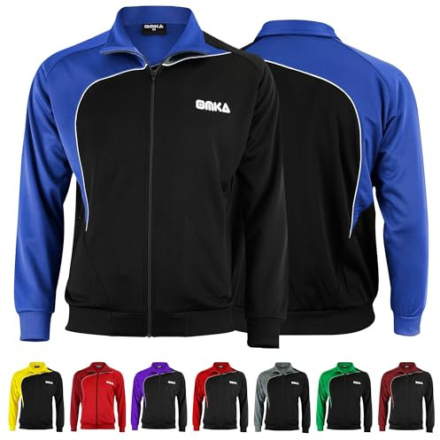 OMKA Herren Leichtgewicht Sportjacke, Feuchtigkeitsableitend, Fleece-Innenfutter für Fußball, Training, Jogging und Sportaktivitäten (DE/NL/SE/PL, Alphanumerisch, XXL, Regular, Regular, Blau/Schwarz)