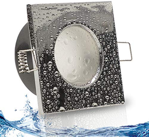 trendlights24 Aqua Base Decken Einbaustrahler eckig IP65-1er Set ultra flach 50 mm LED Spots 5W 230V Neutralweiß - Chrom glänzend Einbauleuchte