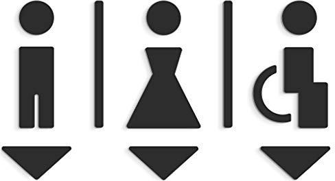 3DP Signs - Geprägt Toilette Design türschild SA113 Schwarz wc schilder selbstklebend - Moderne Damen wc Aufkleber Bad Schild für türen - Mann Frau und Rollstuhlfahrer Behindert Toilettenschild
