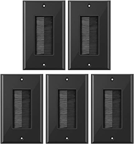 BNPUHIU Black Brush Wall Plate, 5 Pack Single Gang Wall Cable Management Solution, Brush Style Opening Passthrough Cable Plate for TVs/AV/HDMI