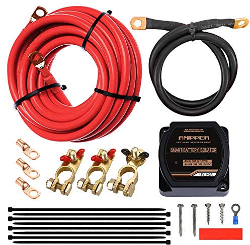 Ampper 12V 140Amp Dual Battery Isolator Kit, Voltage Sensitive Relay (VSR) Smart Battery Isolator Kit pour Voiture, véhicule, RV, ATV, UTV et Bateau