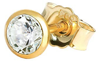 NKlaus Einzel Ohrstecker 4,0mm Gelbgold 585 14 Karat Gold Ohrring Kristall Zirkonia Weiß 1767