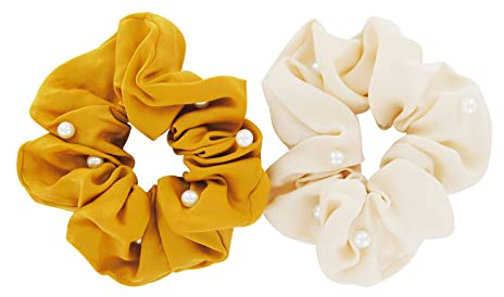 axy XXL Scrunchie Haargummi mit Perlen Set - 2x Stoff Haargummis Zopfhalter Zopfgummi Haarteil Haarband Scrunchies Doppelpack (Set 16)