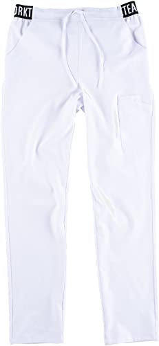 WORKTEAM Pantalón Sanitario, Tejido y Cintura Elástica. Uniforme Sanitario, Médico, Enfermera, Dentista, Estética, Veterinaria. Unisex Blanco S