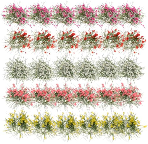 Angoily 30Pcs Static Grass Model, Fake Flower Cluster DIY Diorama Craft | Self Adhesive Fake Grass Tufts Miniature for Railway Scenery, Architectural Landscaping Realistic Plant Decor for Building